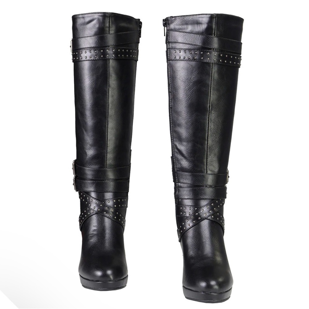Milwaukee Leather Women’s Tall Black Studded Platform Heel Boots - Picture 2 of 14